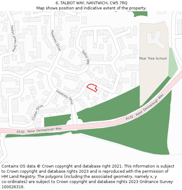 6, TALBOT WAY, NANTWICH, CW5 7RQ: Location map and indicative extent of plot