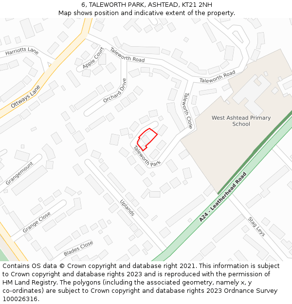 6, TALEWORTH PARK, ASHTEAD, KT21 2NH: Location map and indicative extent of plot