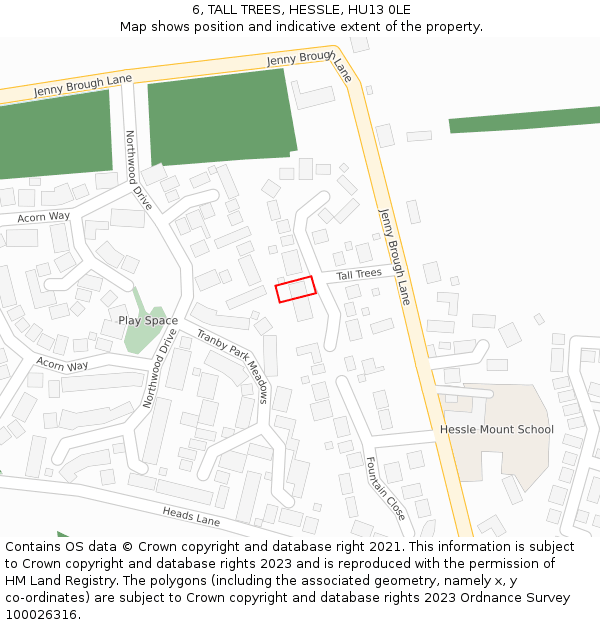 6, TALL TREES, HESSLE, HU13 0LE: Location map and indicative extent of plot