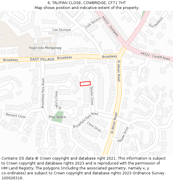 6, TALYFAN CLOSE, COWBRIDGE, CF71 7HT: Location map and indicative extent of plot