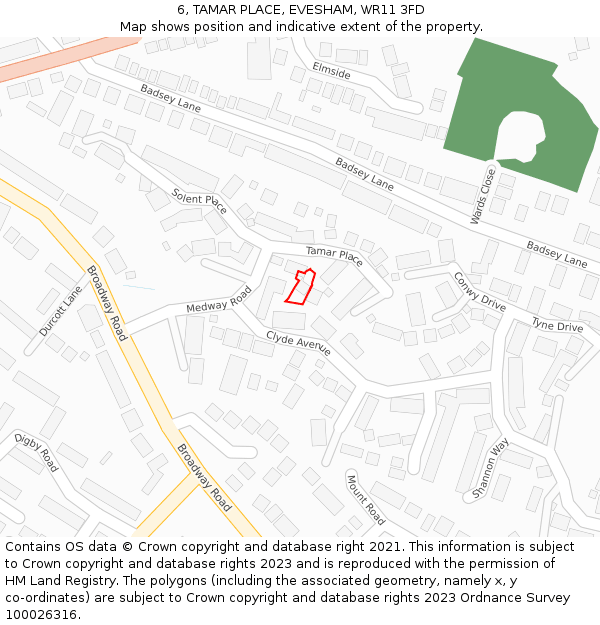 6, TAMAR PLACE, EVESHAM, WR11 3FD: Location map and indicative extent of plot
