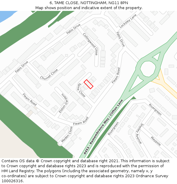 6, TAME CLOSE, NOTTINGHAM, NG11 8PN: Location map and indicative extent of plot