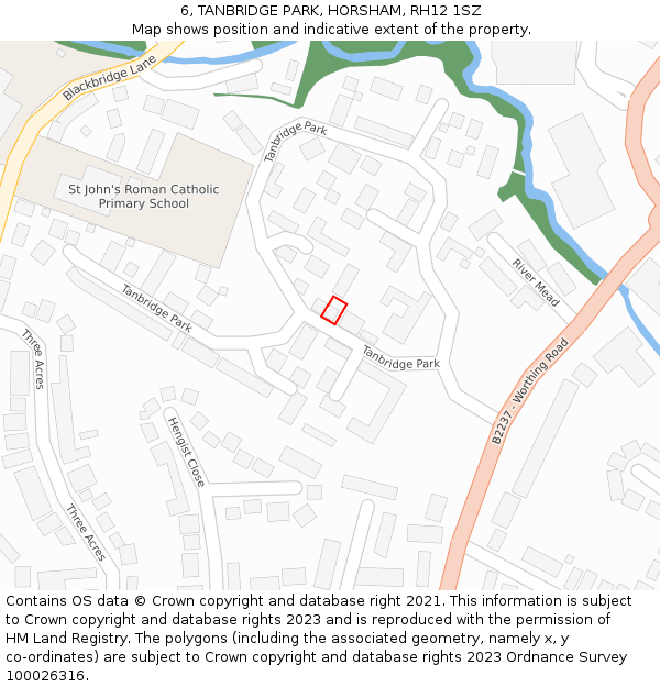 6, TANBRIDGE PARK, HORSHAM, RH12 1SZ: Location map and indicative extent of plot