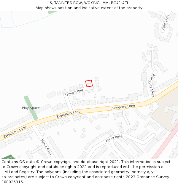 6, TANNERS ROW, WOKINGHAM, RG41 4EL: Location map and indicative extent of plot