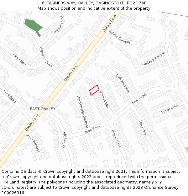 6, TANNERS WAY, OAKLEY, BASINGSTOKE, RG23 7AE: Location map and indicative extent of plot