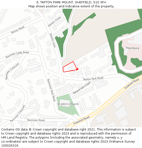 6, TAPTON PARK MOUNT, SHEFFIELD, S10 3FH: Location map and indicative extent of plot