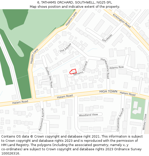 6, TATHAMS ORCHARD, SOUTHWELL, NG25 0FL: Location map and indicative extent of plot