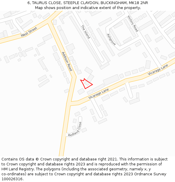 6, TAURUS CLOSE, STEEPLE CLAYDON, BUCKINGHAM, MK18 2NR: Location map and indicative extent of plot