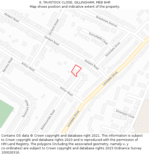 6, TAVISTOCK CLOSE, GILLINGHAM, ME8 9HR: Location map and indicative extent of plot