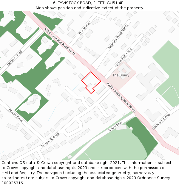 6, TAVISTOCK ROAD, FLEET, GU51 4EH: Location map and indicative extent of plot