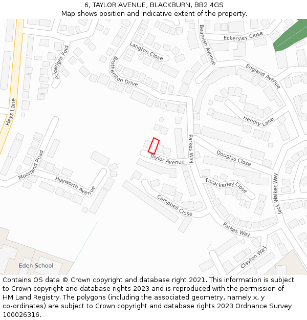 6, TAYLOR AVENUE, BLACKBURN, BB2 4GS: Location map and indicative extent of plot