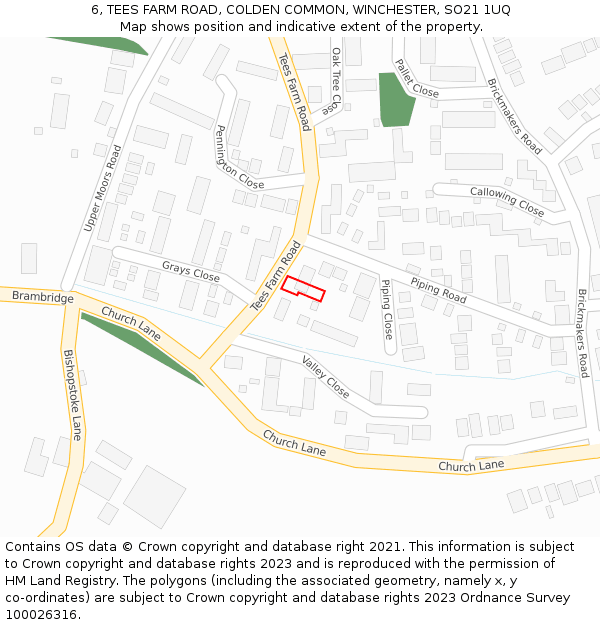 6, TEES FARM ROAD, COLDEN COMMON, WINCHESTER, SO21 1UQ: Location map and indicative extent of plot