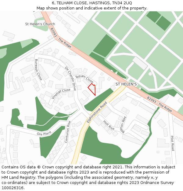 6, TELHAM CLOSE, HASTINGS, TN34 2UQ: Location map and indicative extent of plot