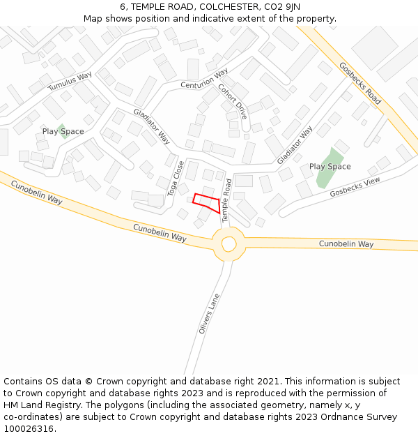 6, TEMPLE ROAD, COLCHESTER, CO2 9JN: Location map and indicative extent of plot