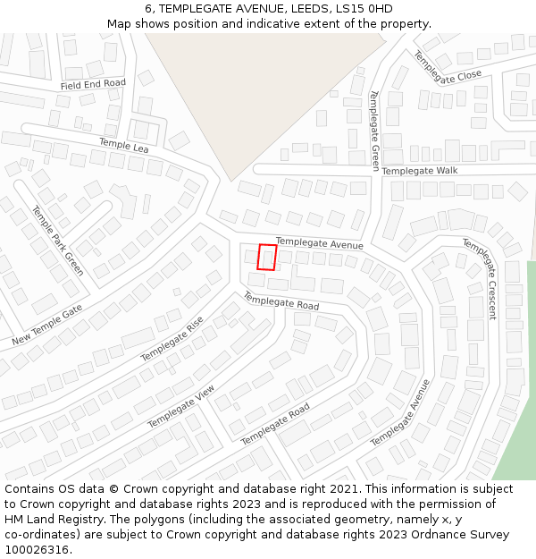 6, TEMPLEGATE AVENUE, LEEDS, LS15 0HD: Location map and indicative extent of plot
