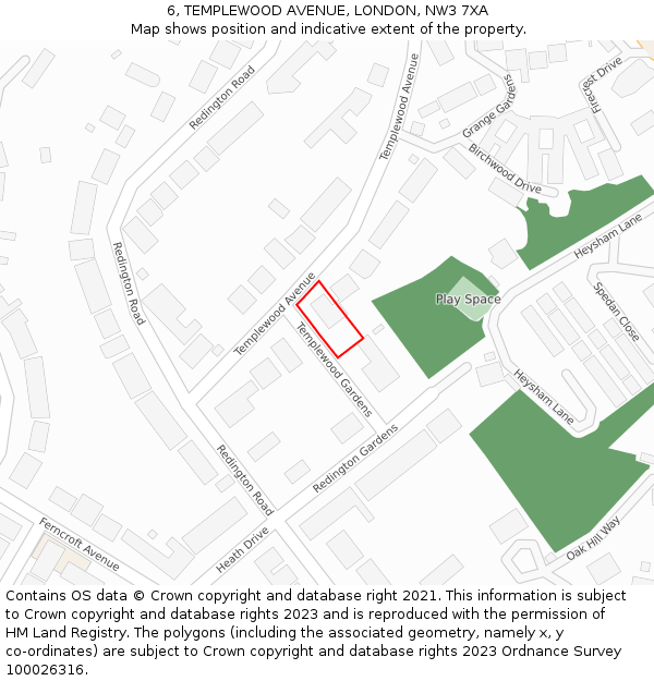 6, TEMPLEWOOD AVENUE, LONDON, NW3 7XA: Location map and indicative extent of plot