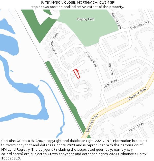 6, TENNYSON CLOSE, NORTHWICH, CW9 7GF: Location map and indicative extent of plot