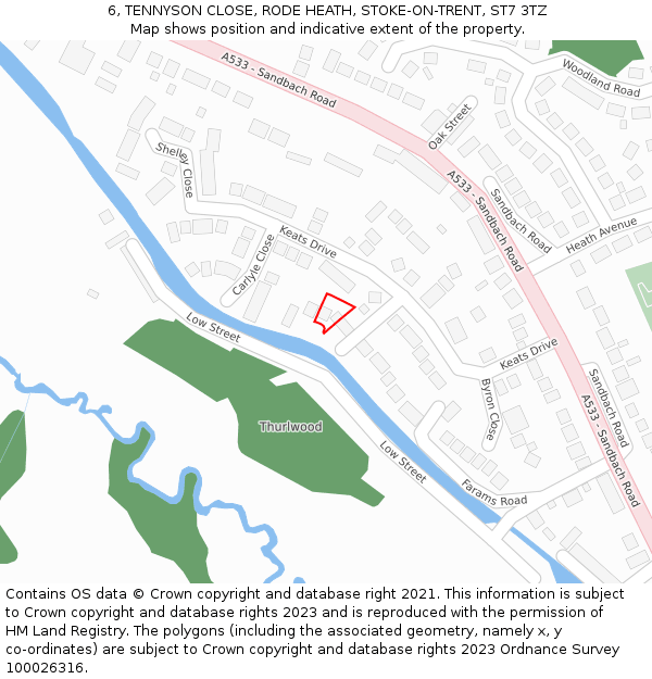 6, TENNYSON CLOSE, RODE HEATH, STOKE-ON-TRENT, ST7 3TZ: Location map and indicative extent of plot