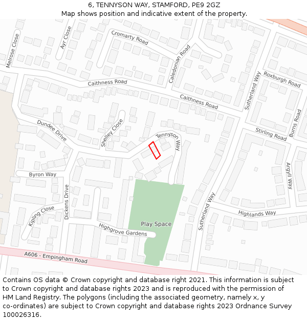 6, TENNYSON WAY, STAMFORD, PE9 2GZ: Location map and indicative extent of plot