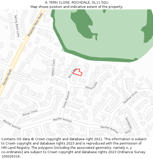 6, TERN CLOSE, ROCHDALE, OL11 5QU: Location map and indicative extent of plot