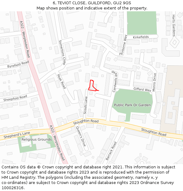 6, TEVIOT CLOSE, GUILDFORD, GU2 9GS: Location map and indicative extent of plot