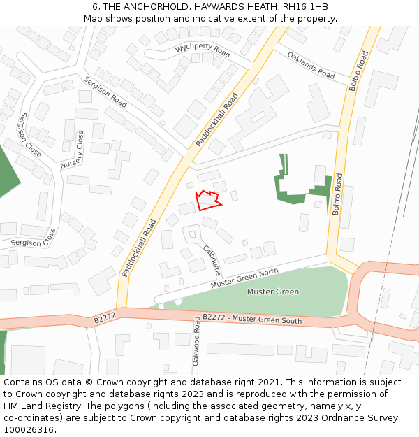 6, THE ANCHORHOLD, HAYWARDS HEATH, RH16 1HB: Location map and indicative extent of plot