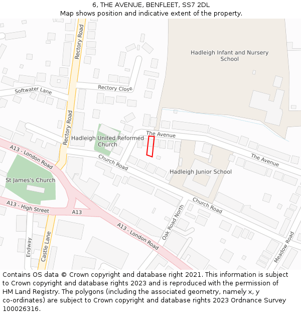 6, THE AVENUE, BENFLEET, SS7 2DL: Location map and indicative extent of plot