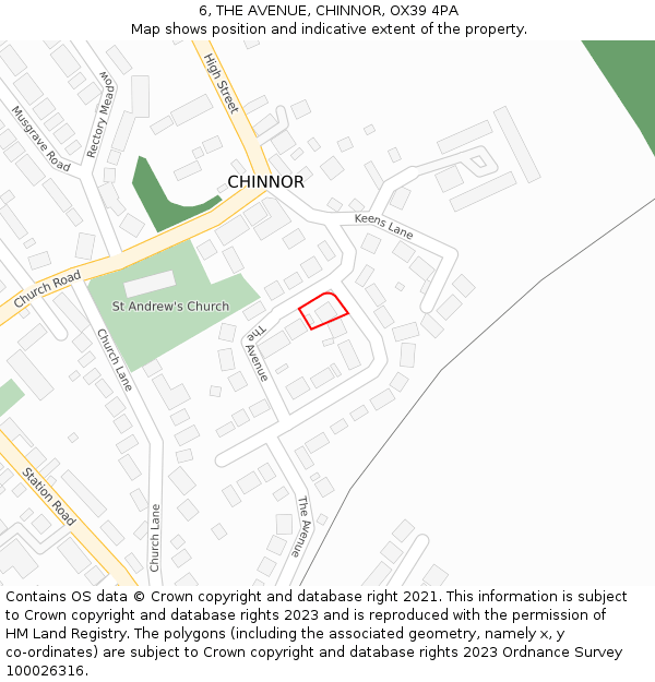 6, THE AVENUE, CHINNOR, OX39 4PA: Location map and indicative extent of plot
