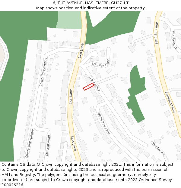 6, THE AVENUE, HASLEMERE, GU27 1JT: Location map and indicative extent of plot