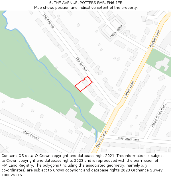 6, THE AVENUE, POTTERS BAR, EN6 1EB: Location map and indicative extent of plot