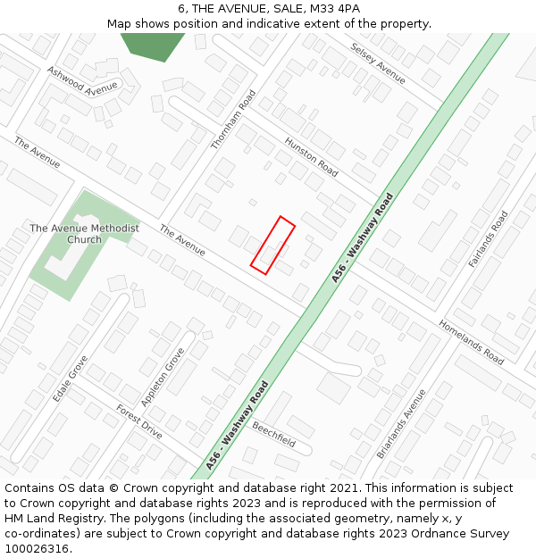 6, THE AVENUE, SALE, M33 4PA: Location map and indicative extent of plot