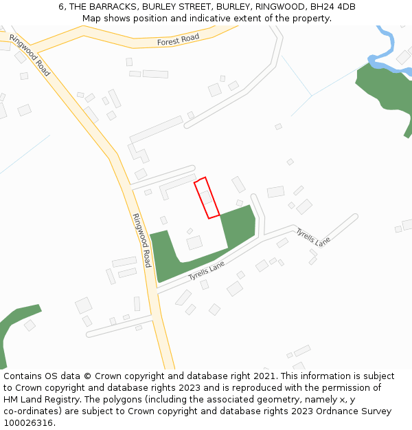 6, THE BARRACKS, BURLEY STREET, BURLEY, RINGWOOD, BH24 4DB: Location map and indicative extent of plot