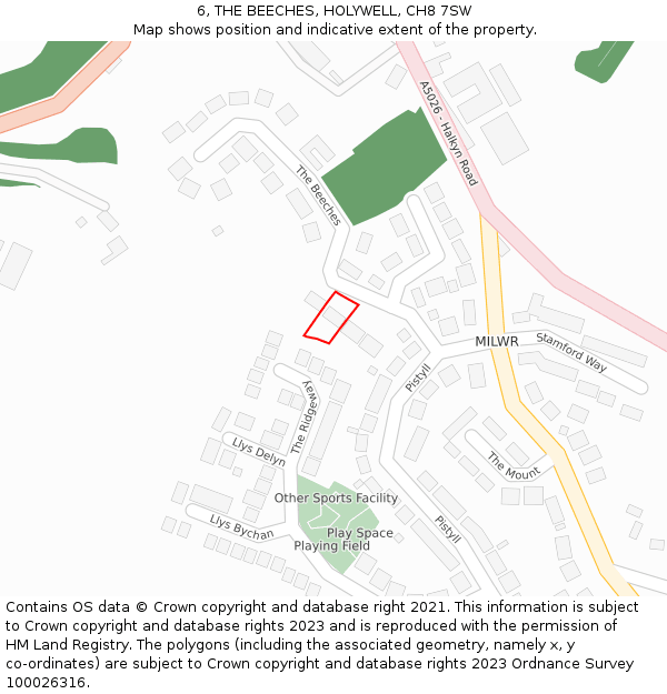 6, THE BEECHES, HOLYWELL, CH8 7SW: Location map and indicative extent of plot