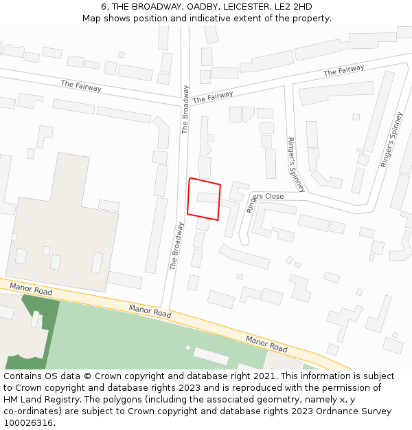 6, THE BROADWAY, OADBY, LEICESTER, LE2 2HD: Location map and indicative extent of plot