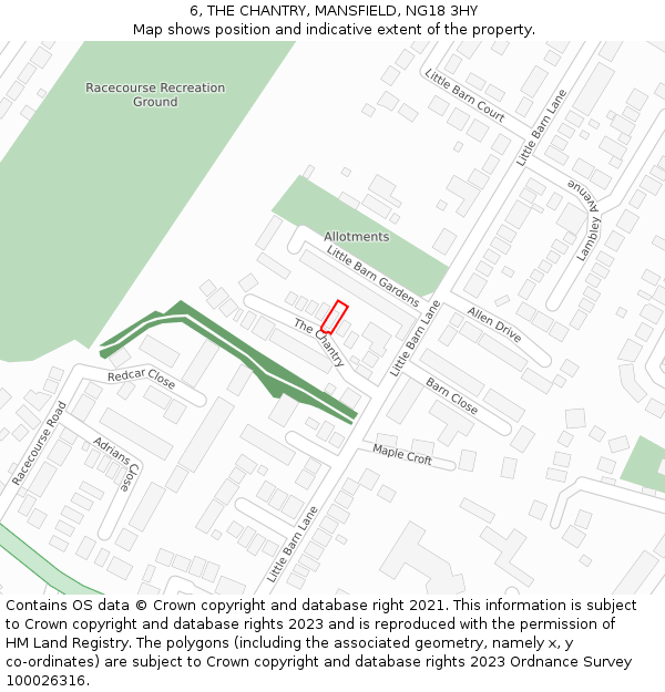 6, THE CHANTRY, MANSFIELD, NG18 3HY: Location map and indicative extent of plot