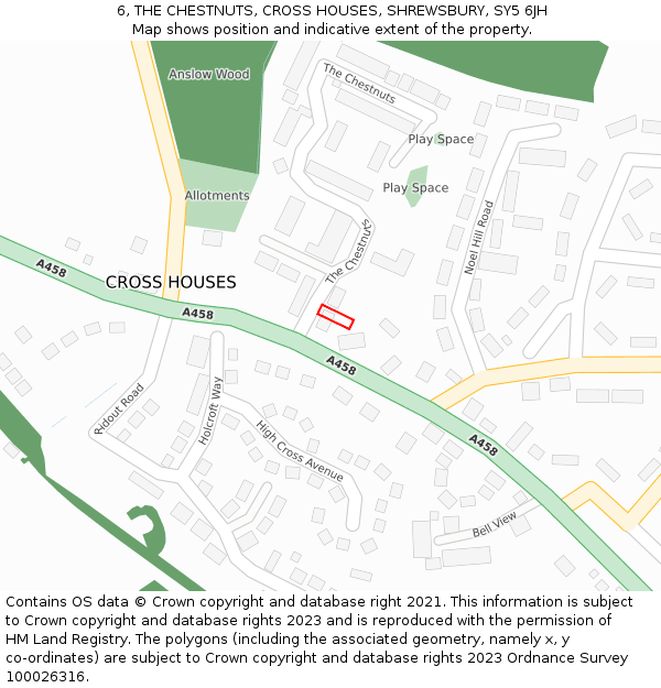 6, THE CHESTNUTS, CROSS HOUSES, SHREWSBURY, SY5 6JH: Location map and indicative extent of plot