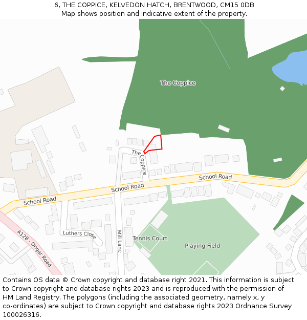 6, THE COPPICE, KELVEDON HATCH, BRENTWOOD, CM15 0DB: Location map and indicative extent of plot