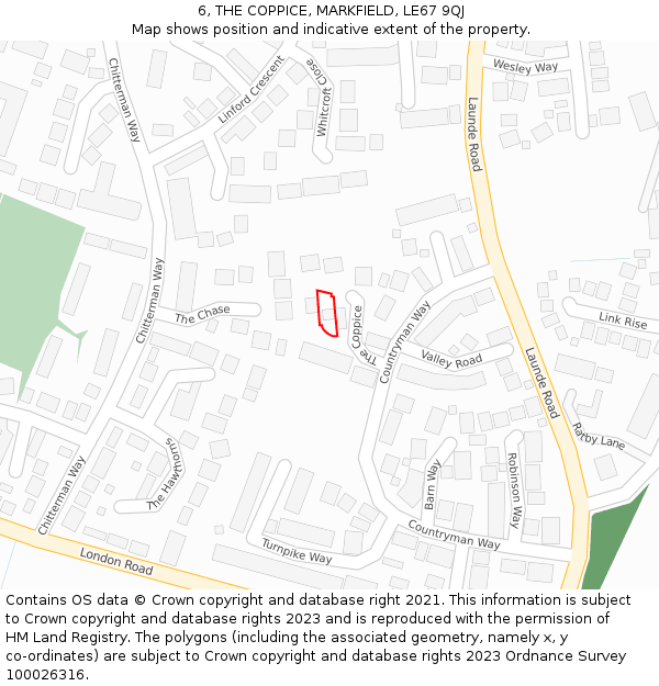 6, THE COPPICE, MARKFIELD, LE67 9QJ: Location map and indicative extent of plot