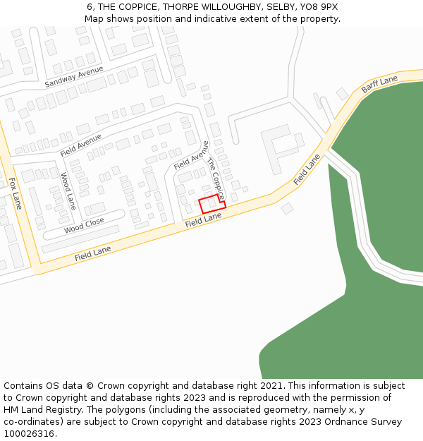 6, THE COPPICE, THORPE WILLOUGHBY, SELBY, YO8 9PX: Location map and indicative extent of plot