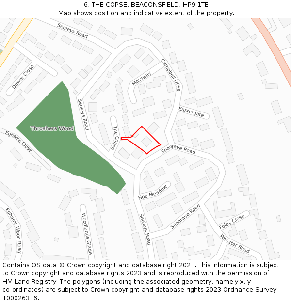 6, THE COPSE, BEACONSFIELD, HP9 1TE: Location map and indicative extent of plot