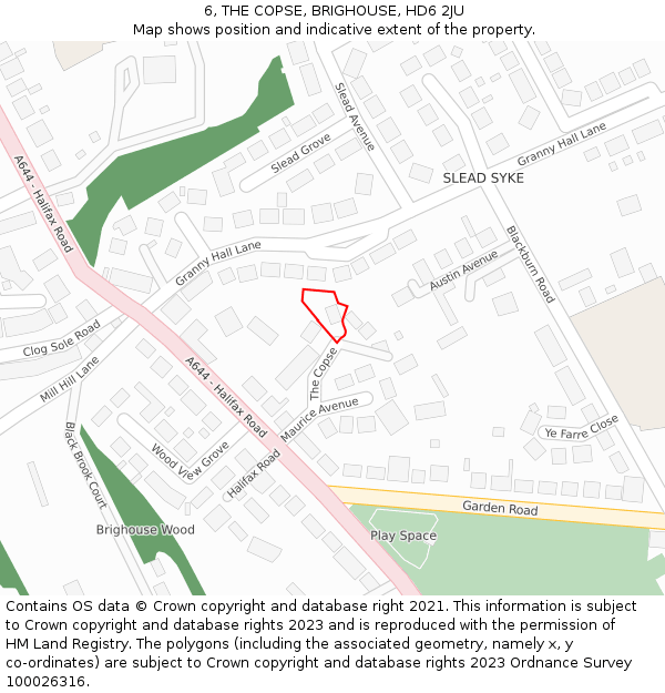 6, THE COPSE, BRIGHOUSE, HD6 2JU: Location map and indicative extent of plot