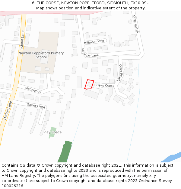 6, THE COPSE, NEWTON POPPLEFORD, SIDMOUTH, EX10 0SU: Location map and indicative extent of plot