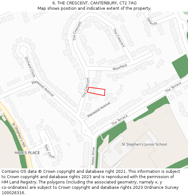 6, THE CRESCENT, CANTERBURY, CT2 7AG: Location map and indicative extent of plot