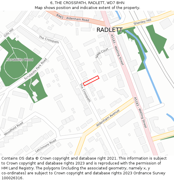 6, THE CROSSPATH, RADLETT, WD7 8HN: Location map and indicative extent of plot