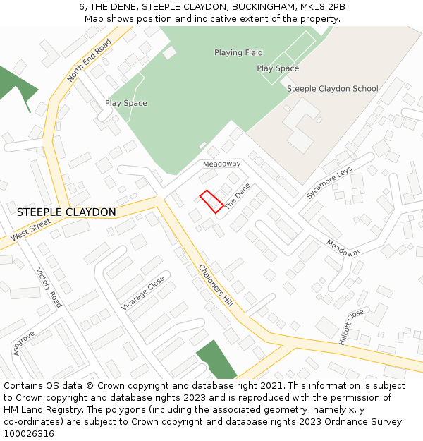 6, THE DENE, STEEPLE CLAYDON, BUCKINGHAM, MK18 2PB: Location map and indicative extent of plot