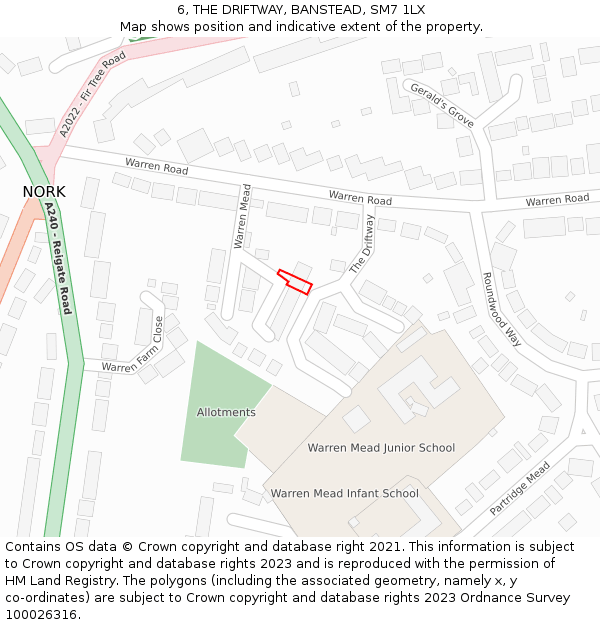 6, THE DRIFTWAY, BANSTEAD, SM7 1LX: Location map and indicative extent of plot