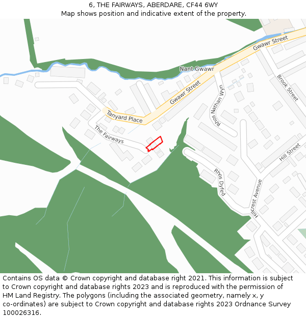 6, THE FAIRWAYS, ABERDARE, CF44 6WY: Location map and indicative extent of plot
