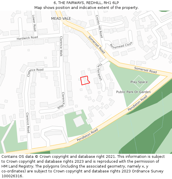 6, THE FAIRWAYS, REDHILL, RH1 6LP: Location map and indicative extent of plot