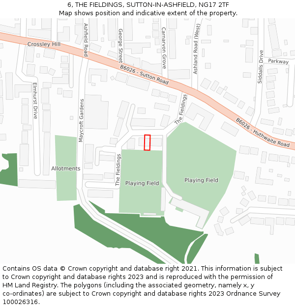 6, THE FIELDINGS, SUTTON-IN-ASHFIELD, NG17 2TF: Location map and indicative extent of plot