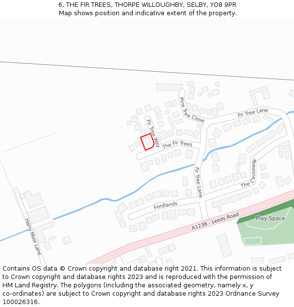 6, THE FIR TREES, THORPE WILLOUGHBY, SELBY, YO8 9PR: Location map and indicative extent of plot